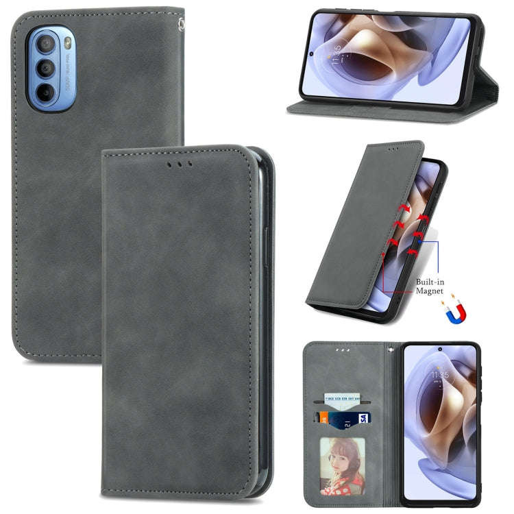 For Motorola Moto G31 Retro Skin Feel Magnetic Horizontal Flip Leather Phone Case(Grey)