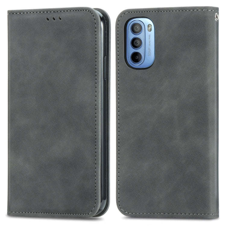 For Motorola Moto G31 Retro Skin Feel Magnetic Horizontal Flip Leather Phone Case(Grey)