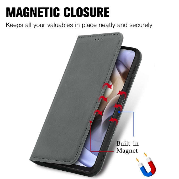For Motorola Moto G31 Retro Skin Feel Magnetic Horizontal Flip Leather Phone Case(Grey)