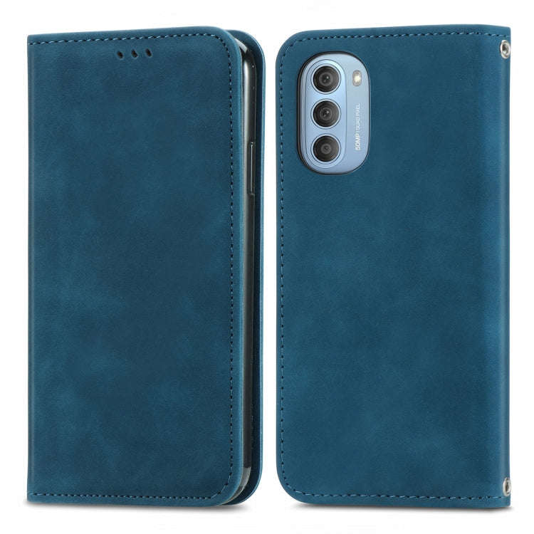 For Motorola Moto G51 Retro Skin Feel Magnetic Horizontal Flip Leather Phone Case(Blue)