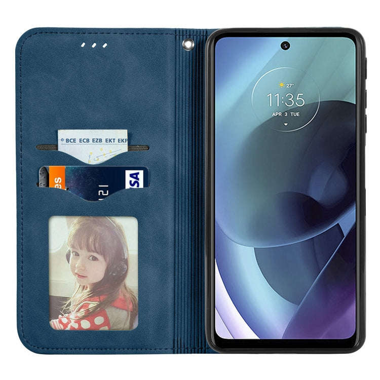 For Motorola Moto G51 Retro Skin Feel Magnetic Horizontal Flip Leather Phone Case(Blue)