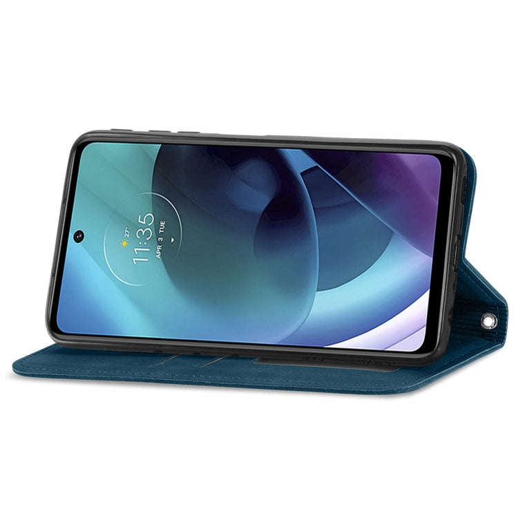 For Motorola Moto G51 Retro Skin Feel Magnetic Horizontal Flip Leather Phone Case(Blue)