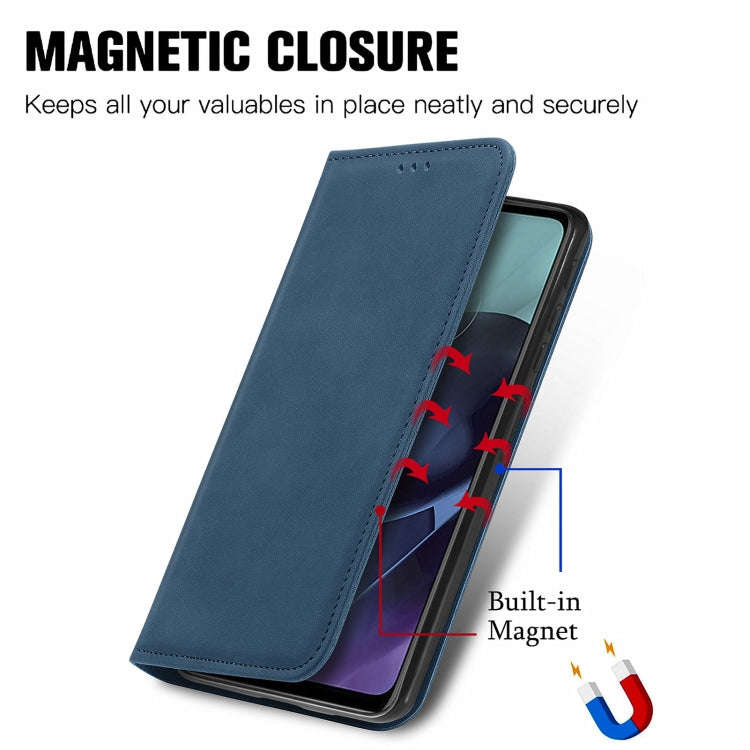 For Motorola Moto G51 Retro Skin Feel Magnetic Horizontal Flip Leather Phone Case(Blue)