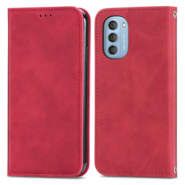 For Motorola Moto G51 Retro Skin Feel Magnetic Horizontal Flip Leather Phone Case(Red)
