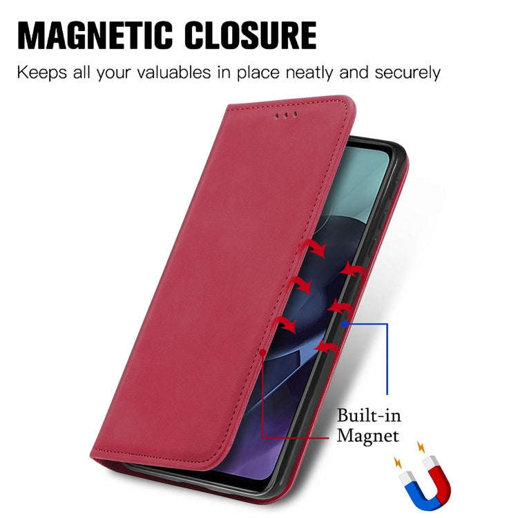 For Motorola Moto G51 Retro Skin Feel Magnetic Horizontal Flip Leather Phone Case(Red)