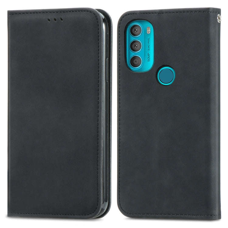 For Motorola Moto G71 5G Retro Skin Feel Magnetic Horizontal Flip Leather Phone Case(Black)