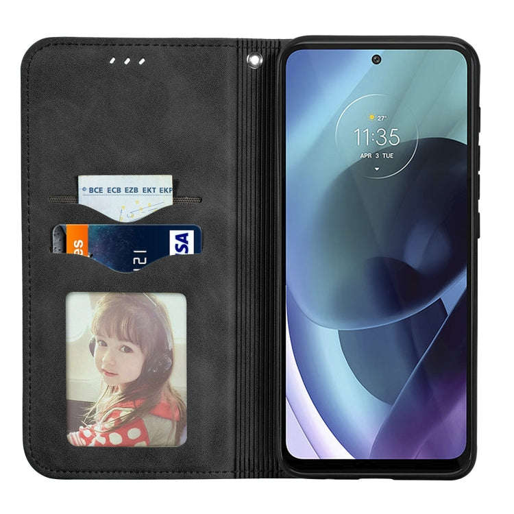 For Motorola Moto G71 5G Retro Skin Feel Magnetic Horizontal Flip Leather Phone Case(Black)