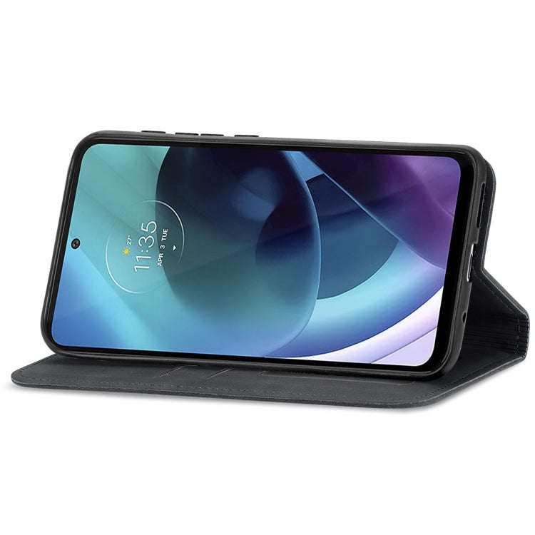 For Motorola Moto G71 5G Retro Skin Feel Magnetic Horizontal Flip Leather Phone Case(Black)