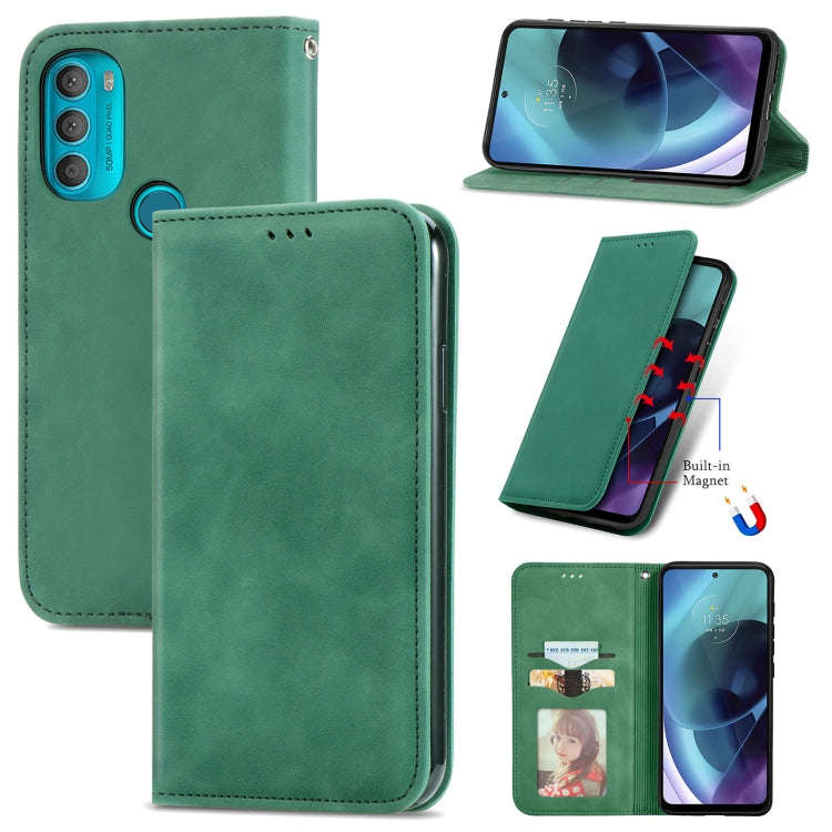 For Motorola Moto G71 Retro Skin Feel Magnetic Horizontal Flip Leather Phone Case(Green)
