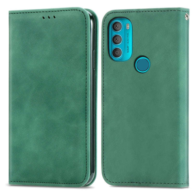 For Motorola Moto G71 Retro Skin Feel Magnetic Horizontal Flip Leather Phone Case(Green)