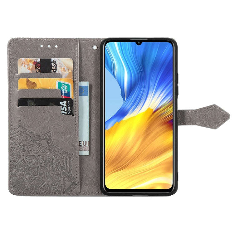 For Honor X10 Max 5G Mandala Flower Embossed Flip Leather Phone Case(Grey)