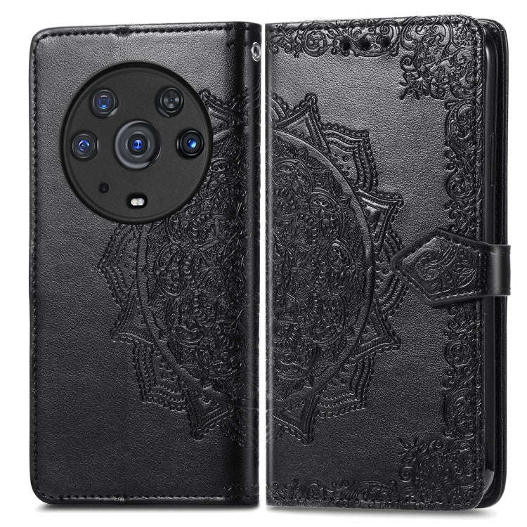 For Honor Magic3 Pro Mandala Flower Embossed Flip Leather Phone Case(Black)