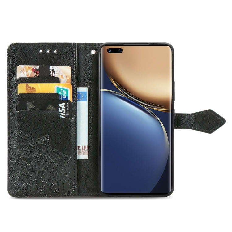 For Honor Magic3 Pro Mandala Flower Embossed Flip Leather Phone Case(Black)