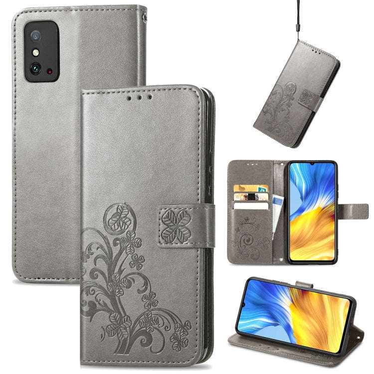 For Honor X10 Max 5G Four-leaf Clasp Embossed Buckle Leather Phone Case(Grey)