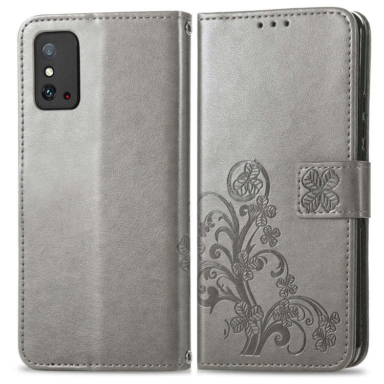 For Honor X10 Max 5G Four-leaf Clasp Embossed Buckle Leather Phone Case(Grey)