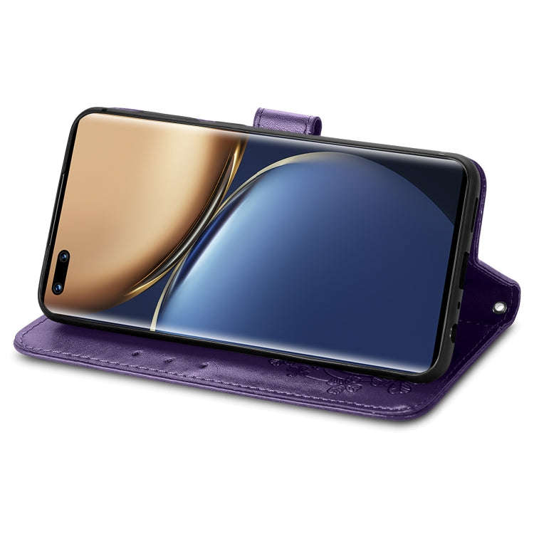 For Honor Magic3 Pro Four-leaf Clasp Embossed Buckle Leather Phone Case(Purple)