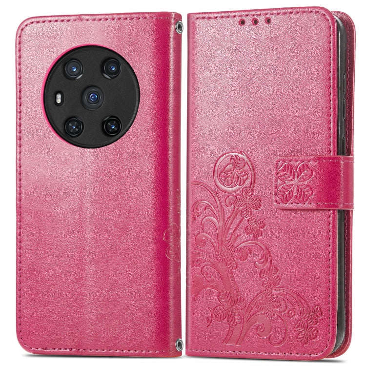 For Honor Magic3 Four-leaf Clasp Embossed Buckle Leather Phone Case(Magenta)