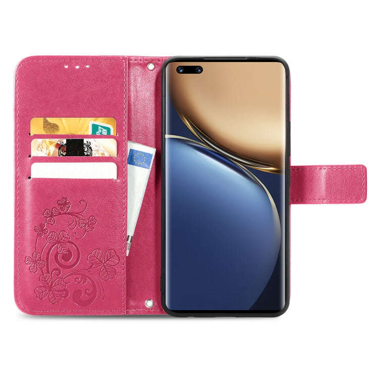 For Honor Magic3 Four-leaf Clasp Embossed Buckle Leather Phone Case(Magenta)