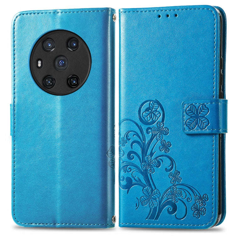 For Honor Magic3 Four-leaf Clasp Embossed Buckle Leather Phone Case(Blue)