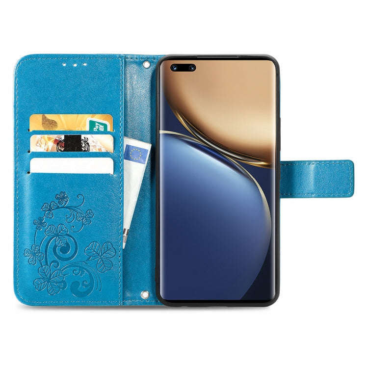 For Honor Magic3 Four-leaf Clasp Embossed Buckle Leather Phone Case(Blue)