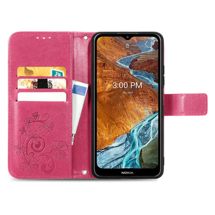 For Nokia G300 Four-leaf Clasp Embossed Buckle Leather Phone Case(Magenta)