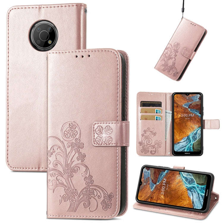 For Nokia G300 Four-leaf Clasp Embossed Buckle Leather Phone Case(Rose Gold)