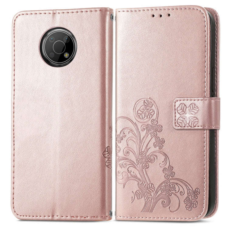 For Nokia G300 Four-leaf Clasp Embossed Buckle Leather Phone Case(Rose Gold)