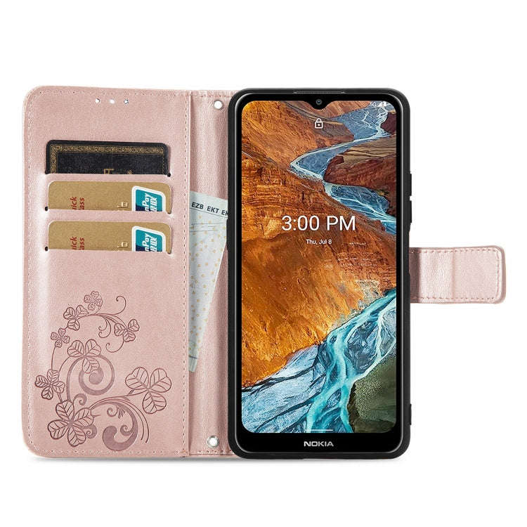 For Nokia G300 Four-leaf Clasp Embossed Buckle Leather Phone Case(Rose Gold)