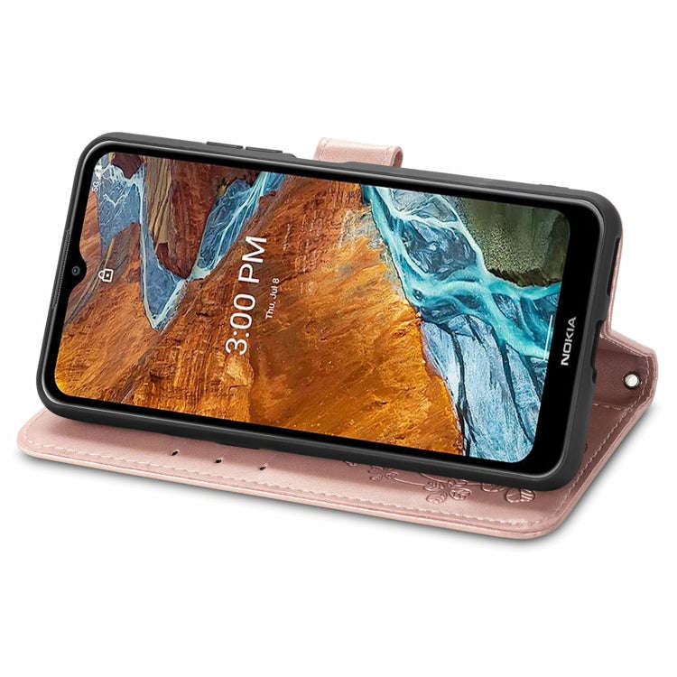 For Nokia G300 Four-leaf Clasp Embossed Buckle Leather Phone Case(Rose Gold)