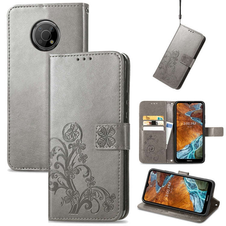 For Nokia G300 Four-leaf Clasp Embossed Buckle Leather Phone Case(Grey)