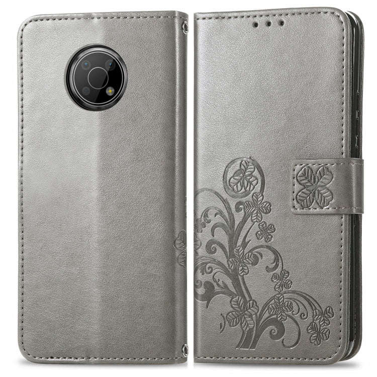 For Nokia G300 Four-leaf Clasp Embossed Buckle Leather Phone Case(Grey)