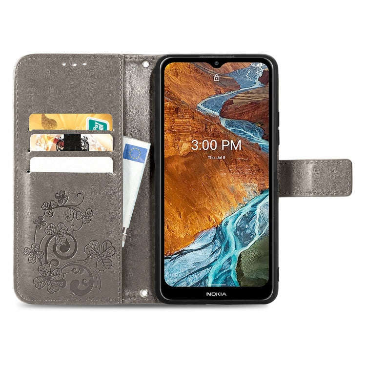For Nokia G300 Four-leaf Clasp Embossed Buckle Leather Phone Case(Grey)
