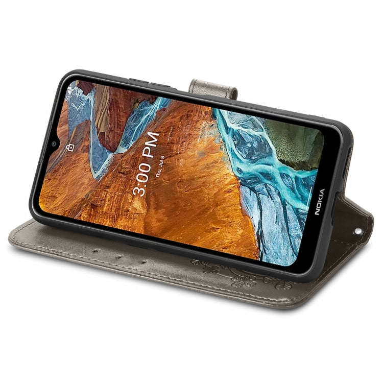 For Nokia G300 Four-leaf Clasp Embossed Buckle Leather Phone Case(Grey)