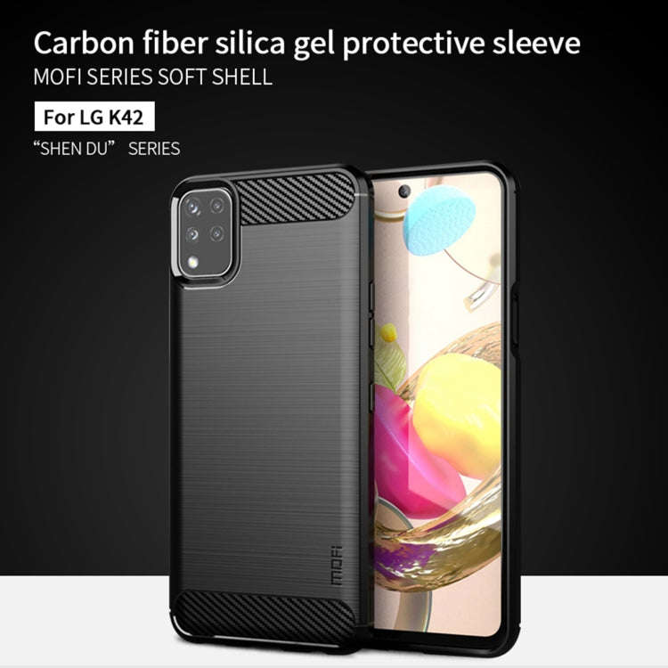 For LG K42 MOFI Gentleness Brushed Carbon Fiber Soft TPU Case(Blue)