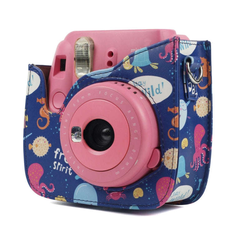 Ocean World Pattern Full Body Camera PU Leather Case Bag with Strap for FUJIFILM instax mini 9 / ...