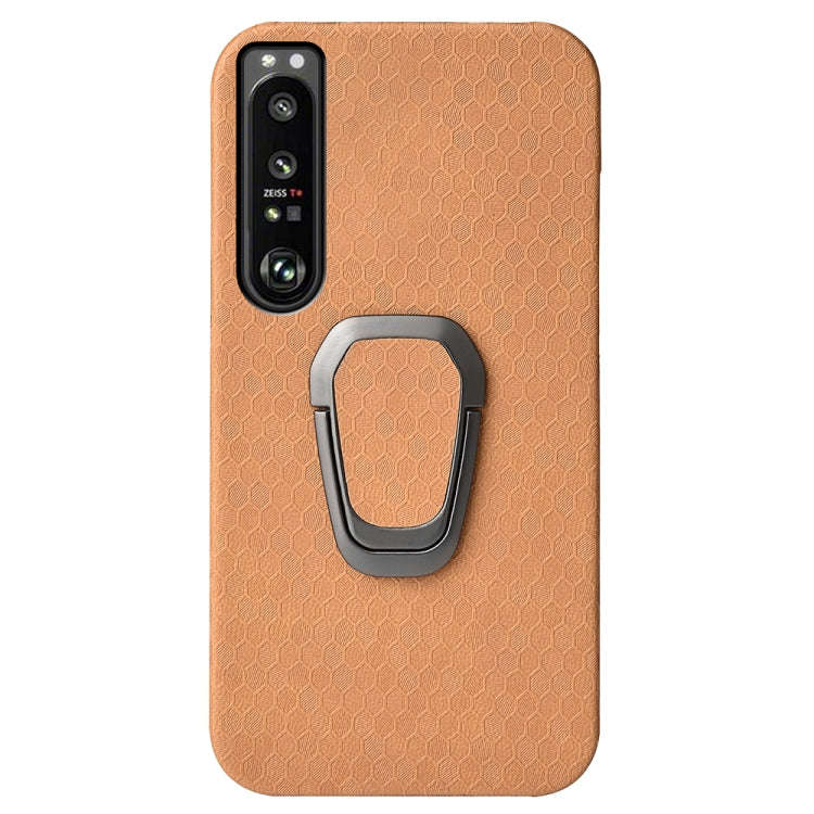 For Sony Xperia 1 IV Ring Holder Honeycomb PU Phone Case(Orange)