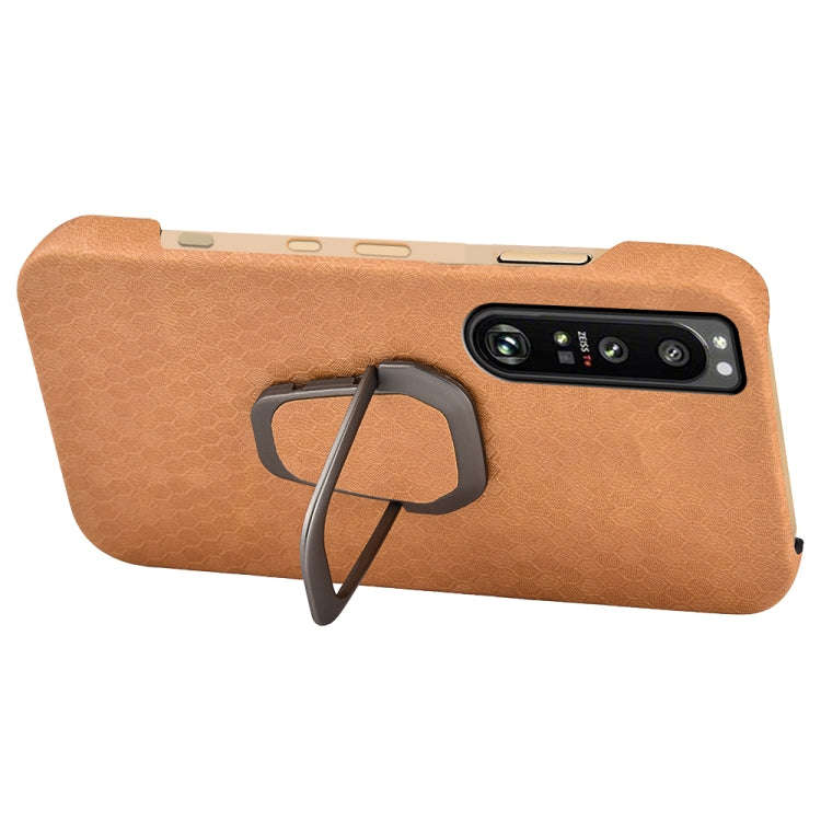 For Sony Xperia 1 IV Ring Holder Honeycomb PU Phone Case(Orange)