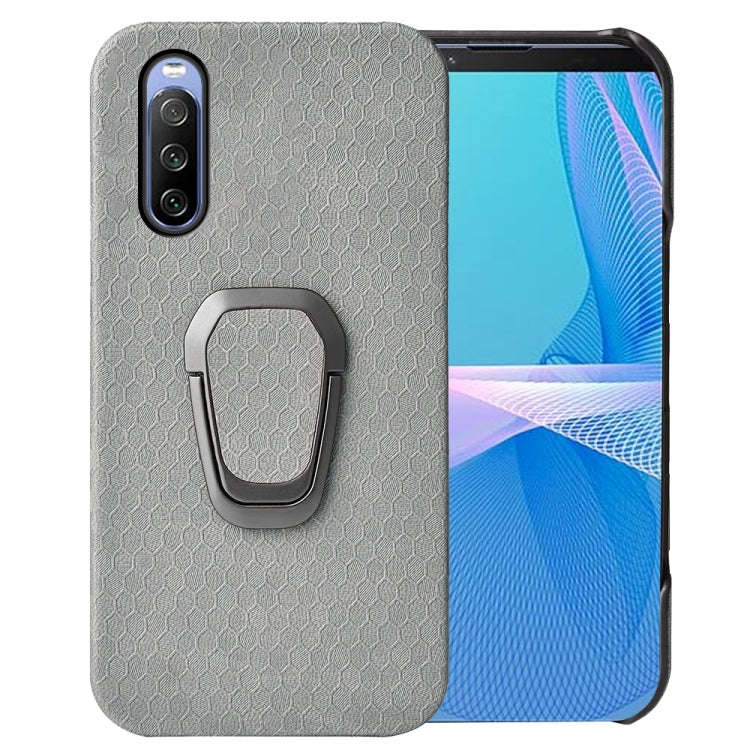 For Sony Xperia 10 IV Ring Holder Honeycomb PU Phone Case(Grey)