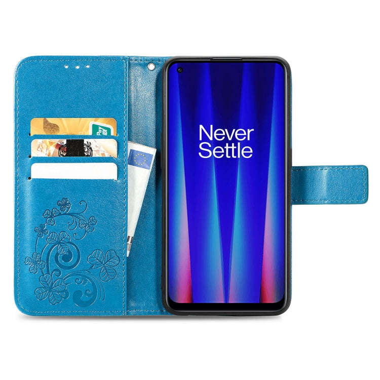 For OnePlus Nord CE 2 5G Four-leaf Clasp Embossed Buckle Leather Phone Case(Blue)