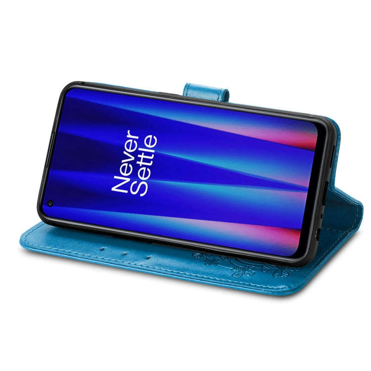For OnePlus Nord CE 2 5G Four-leaf Clasp Embossed Buckle Leather Phone Case(Blue)