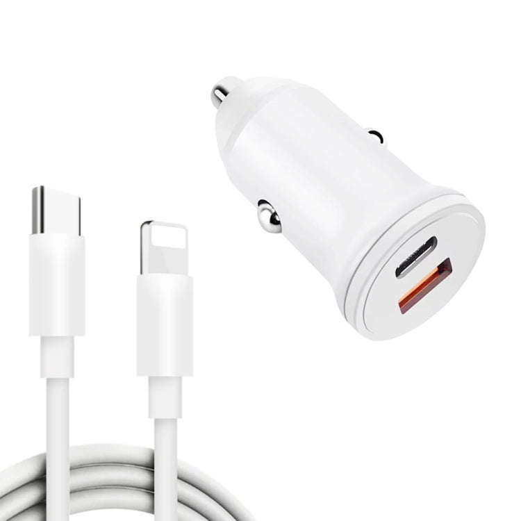 WKN-707 PD 20W USB-C / Type-C + QC 3.0 25W USB Mini Car Charger with USB-C / Type-C to 8 Pin Data...