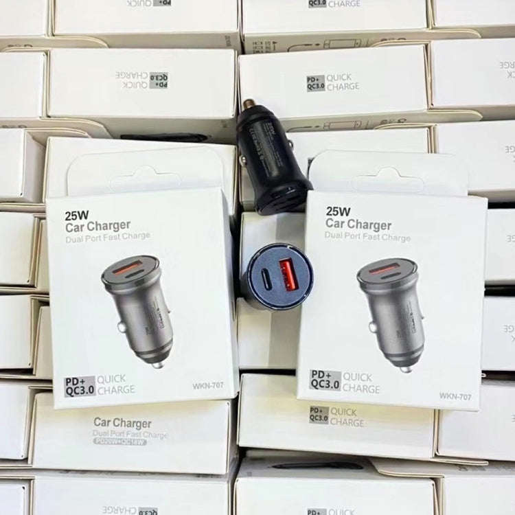 WKN-707 PD 20W USB-C / Type-C + QC 3.0 25W USB Mini Car Charger with USB-C / Type-C to 8 Pin Data...