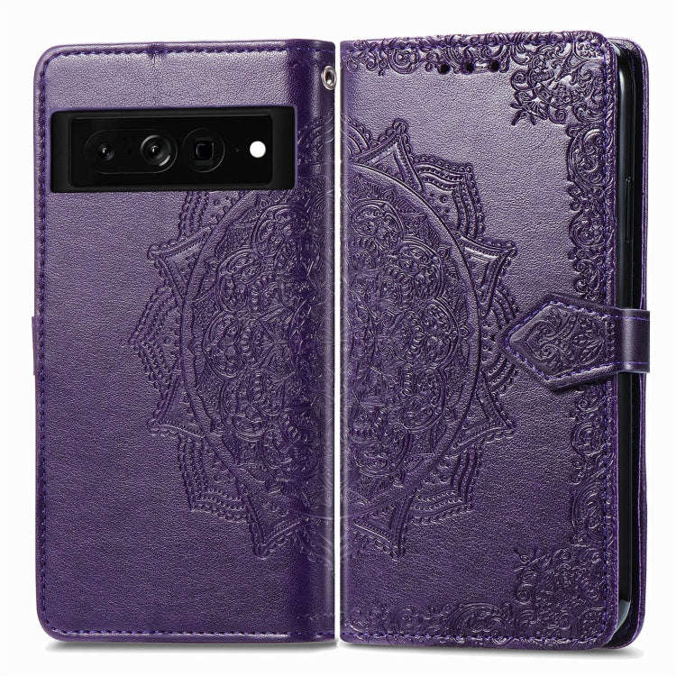 For Google Pixel 7 5G Mandala Flower Embossed Leather Phone Case(Purple)