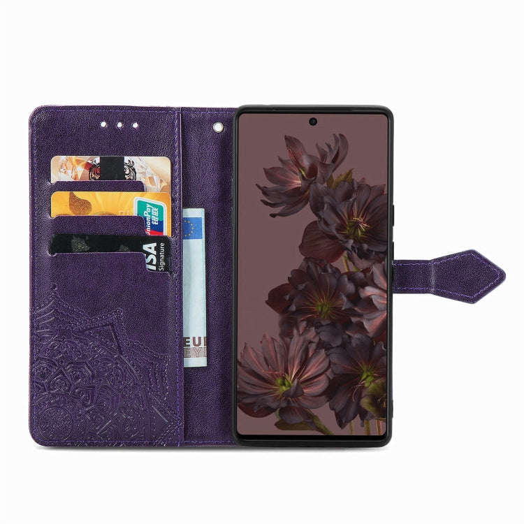 For Google Pixel 7 5G Mandala Flower Embossed Leather Phone Case(Purple)