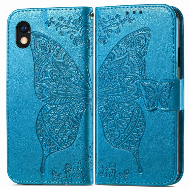 For Sony Xperia Ace III Butterfly Love Flower Embossed Leather Phone Case(Blue)