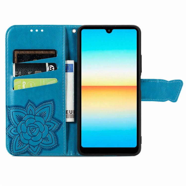 For Sony Xperia Ace III Butterfly Love Flower Embossed Leather Phone Case(Blue)