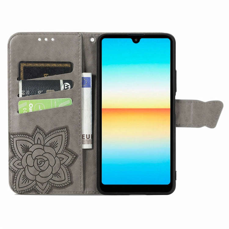 For Sony Xperia Ace III Butterfly Love Flower Embossed Leather Phone Case(Grey)