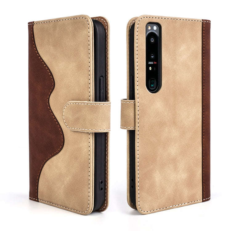 For Sony Xperia 1 IV Stitching Horizontal Flip Leather Phone Case(Yellow)