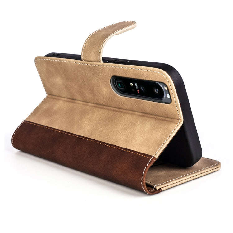 For Sony Xperia 1 IV Stitching Horizontal Flip Leather Phone Case(Yellow)