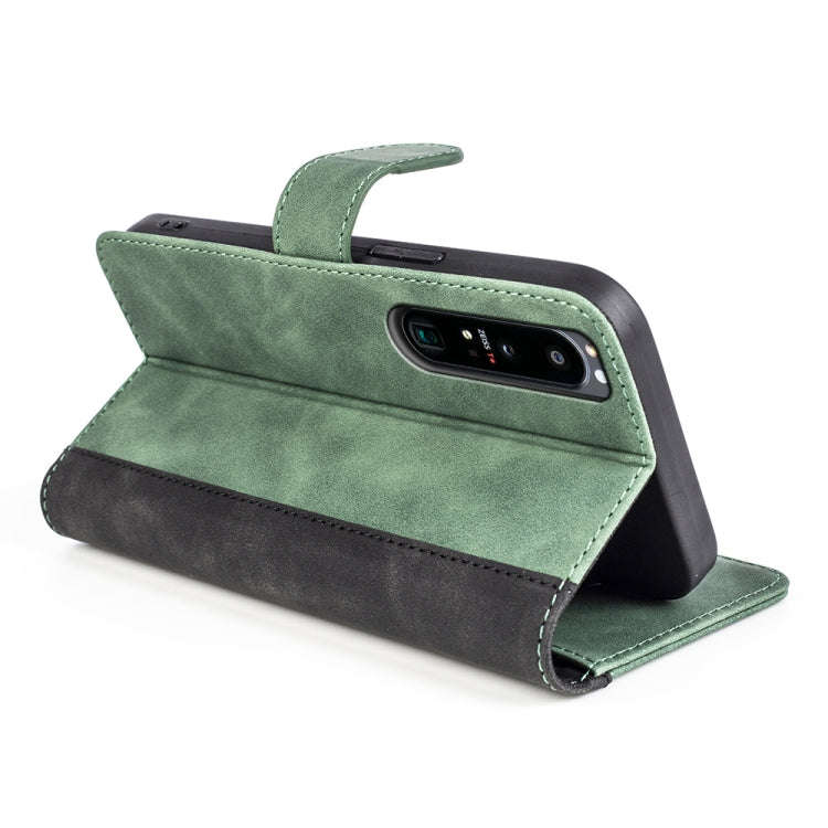 For Sony Xperia 1 IV Stitching Horizontal Flip Leather Phone Case(Green)